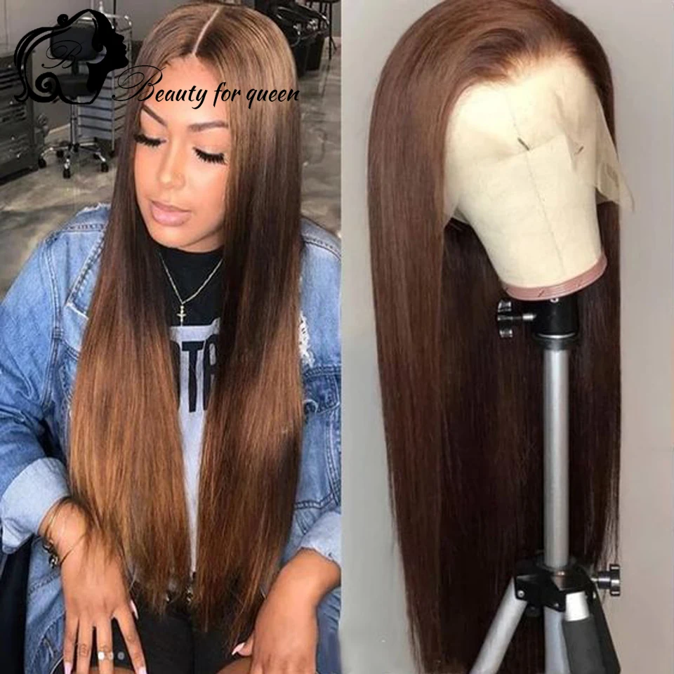 

Dark Brown Long Straight Brazilian Colored Human Hair Wig Cosplay 200 Density Transparent Lace Frontal Wig Pre Plucked For Women
