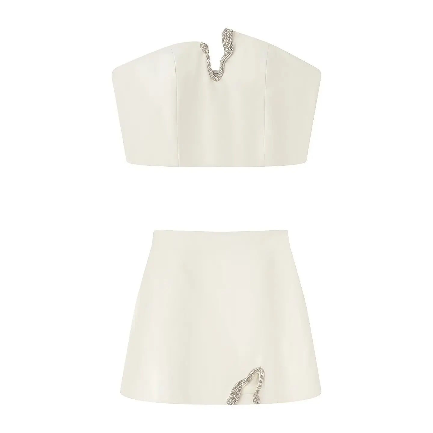 

Sexy Short Skirt Sets For Women 2 Pieces Outfit 2025 New Fashion Water Drill Crop Top Women's Suit Elegant Two Piece Set