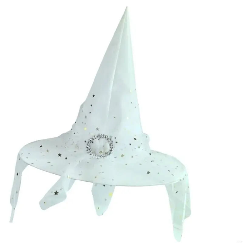 Unisex Adjustable Witch Hat Halloween Accessory Gothic Star Lightweight Reusable Polyester Y166