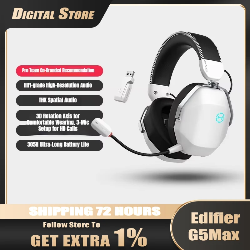 EDIFIER HECATE G5 MAX Wireless Gaming Headset,Four Mode,Bluetooth 6.0,THX Sound Effects,2000mAh for Music & Game