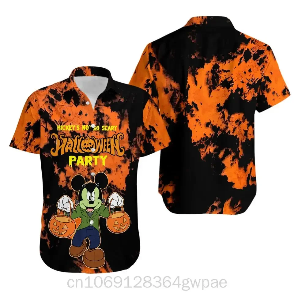 

New Mickey Mouse Halloween Party Hawaiian Shirts Men's Women's Casual Short Sleeve Shirts Disney Holiday Beach Shirts Tops