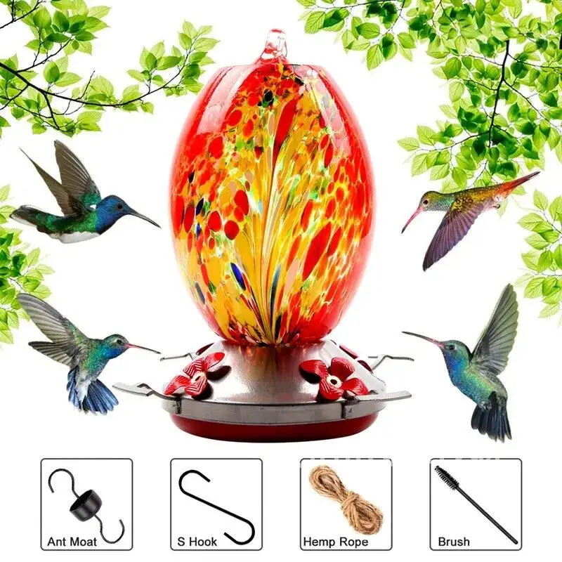 

1PCS Bird Feeder Colorful Hummingbird Food Feeder Hand-blown Glass Hummingbirds Water Feeding Device Outdoor Parrot Accessories