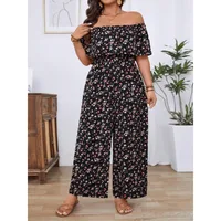 Plus Size 1XL-5XL Women's Fashionable One-piece Collar Waist Cinching Elegant Printed Jumpsuit - Image 3