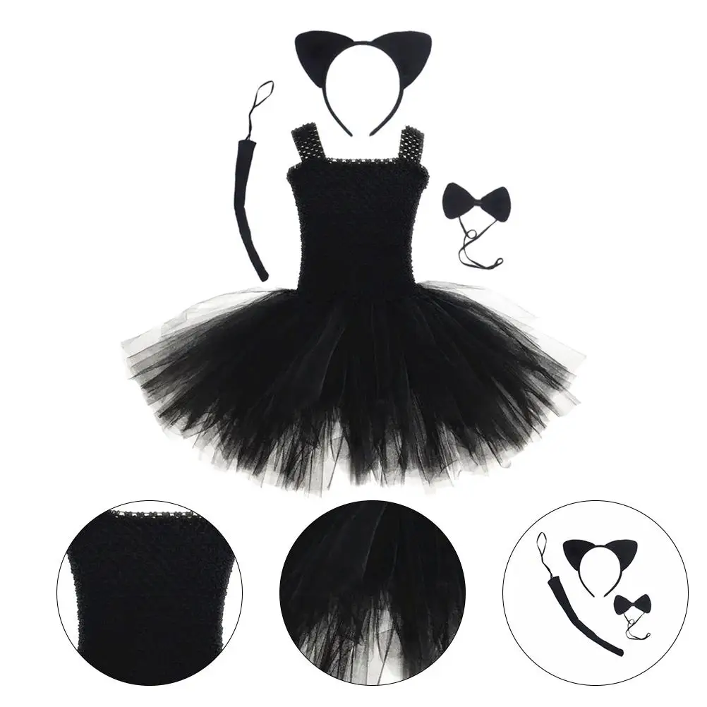 Kids Halloween Cat Costume Skirt Suit Skirts Performing Tutu Dress Kitten Costumes White