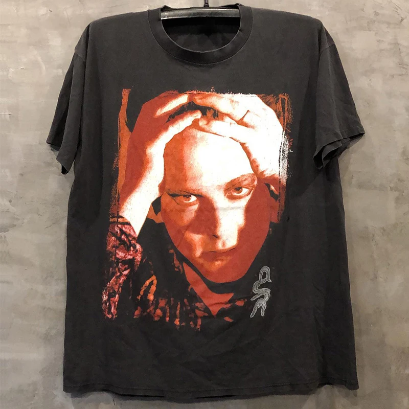 Loose Vintage Metal Band Lead Singer Portrait T-Shirt Short Sleeve Unisex Street Style Cotton Youth Fashion Shoulder Pad T-Shirt