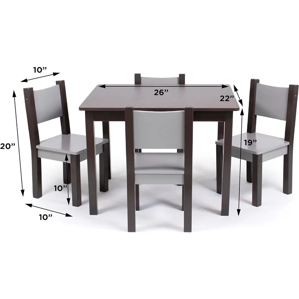 Children's table espresso/grey modern dining table set, 4 chairs - toddler