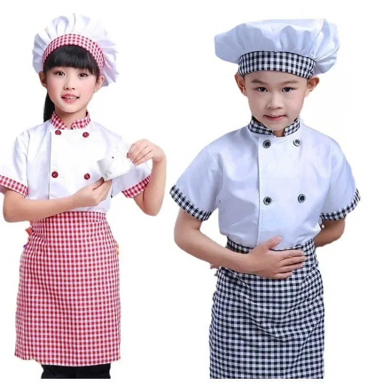 Kids Chef Uniform Cooking Workwear School Uniform for Boys Girls Kitchen Cosplay Party Chef Coat
