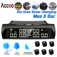 E-ACE Digital Display Solar TPMS Car Tire Pressure Alarm Monitor System Intelligent Temperature Warning With 4/8 sensors