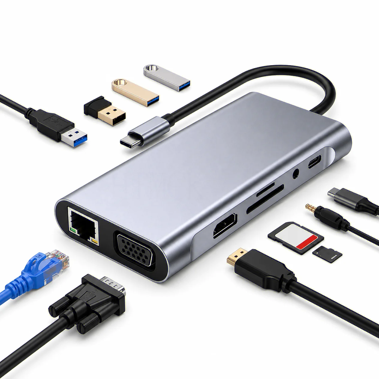 Type C to HDMI-compatible USB 3.0 Adapter 11 in 1 Type C HUB Dock USB C Splitter