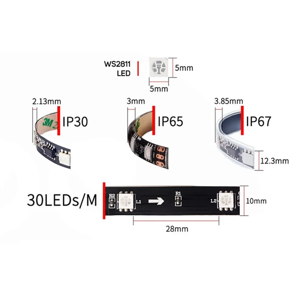 WS2812B WS2812 RGB Led Strip Light Tape T-1000S SD Card Pixels RGB Led Controller DC5V Led Transformer Kit 5m 10m