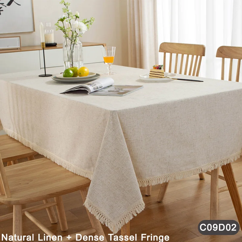 

Tablecloth - Simple & Elegant Polyester Linen Blend in Solid Color with Tassel Fringe forDining Table