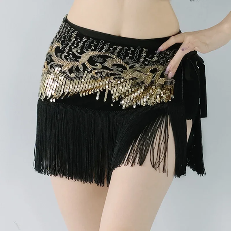 Neue Quaste Bauchtanz Leistung Hüfte Schal frauen Tanz Taille Rock Stickerei Muster Neue Sexy Perlen Gürtel
