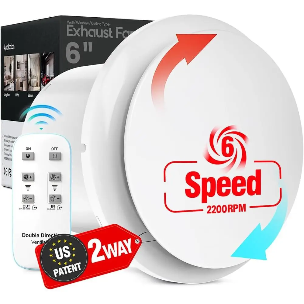 

6 inch Bathroom Exhaust an with Remote 2 Way 6 Speed Upgraded Powerul Low Noise Vent an 3000RPM DC Motor Energy Saving Household