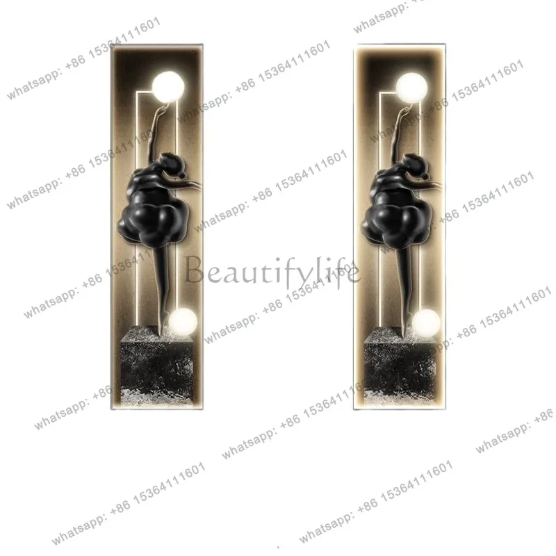 Light luxury metal sculpture art figure entrance porch decorative painting abstract slender strip can shine