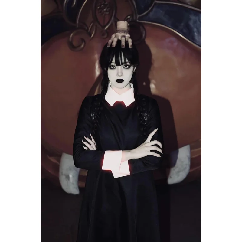 فيلم الأربعاء تأثيري حلي طويلة الأكمام طوق فستان خيالي الكبار الاطفال عيد الميلاد كرنفال شعر مستعار للحفلات مجموعة النساء Vestidos