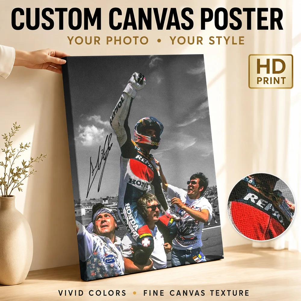 Alex Criville Victory Celebration Framed Canvas Poster Bold Style Wall Decor With Customized Photo For Garage Ideal Rider Gift