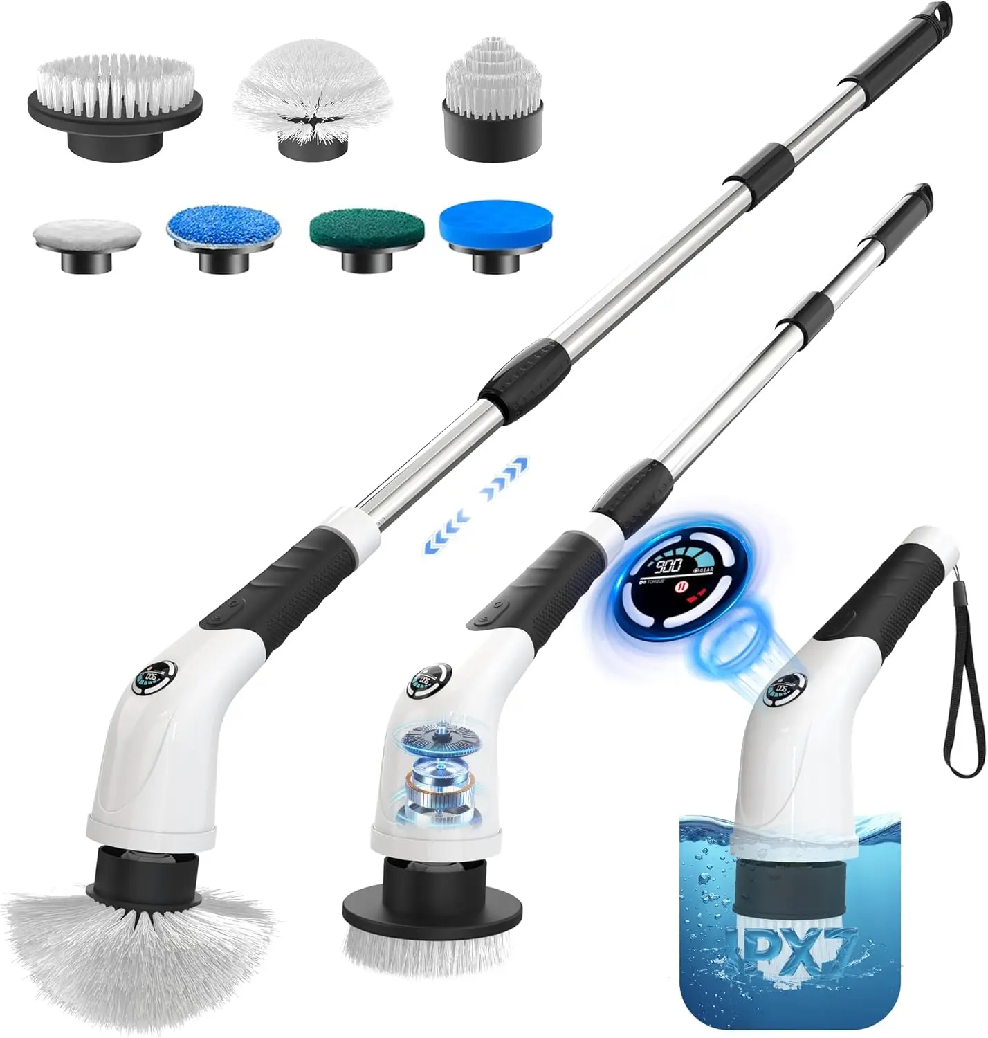 

Cordless Electric Spin Scrubber, IPX7 Waterproof Rechargeable Power Cleaning Brush with 4000mAh Battery, 210min Runtime, 7