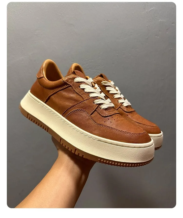 QHCCID Men's Low-Top Shoes Fashionable Breathable Comfortable Genuine Leather Horse Skin Material Versatile Casual Retro Style