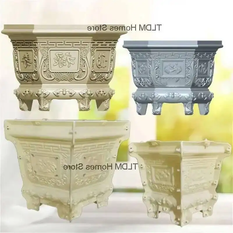 Cement Flowerpot Mold Home Garden Balcony Bonsai Pot Template Concrete Cast-in-place Hexagonal Homemade Plastic Flowerpot Mold