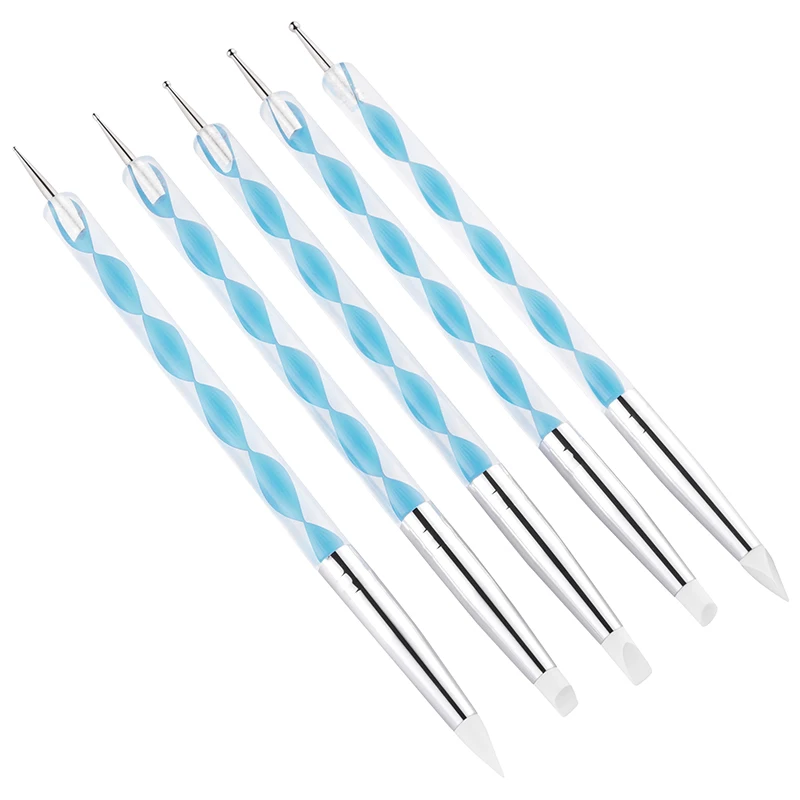 5 pezzi di penna per unghie con punta in silicone acrilico a doppia estremità, set di strumenti per punteggiare in acciaio inossidabile per pittura di scultura di nail art 3D