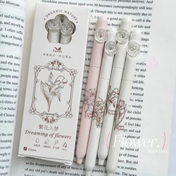 4PCS/Set Flower Gel Pen 0.5MM Quick Dry Gel Ink Pen For Students Creative Rotate Writing Pen Black Refill Neutral Pen Stationery