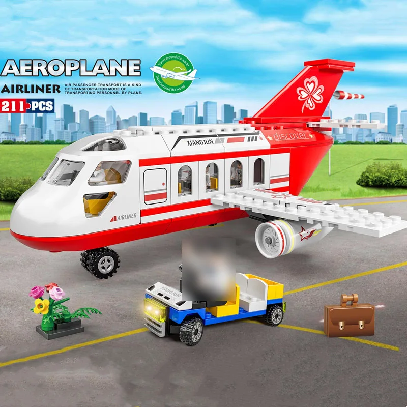Presente de aniversário blocos de construção avião aviação modelo cidade série grande avião passageiros aeroporto crianças meninos brinquedos blocos montagem