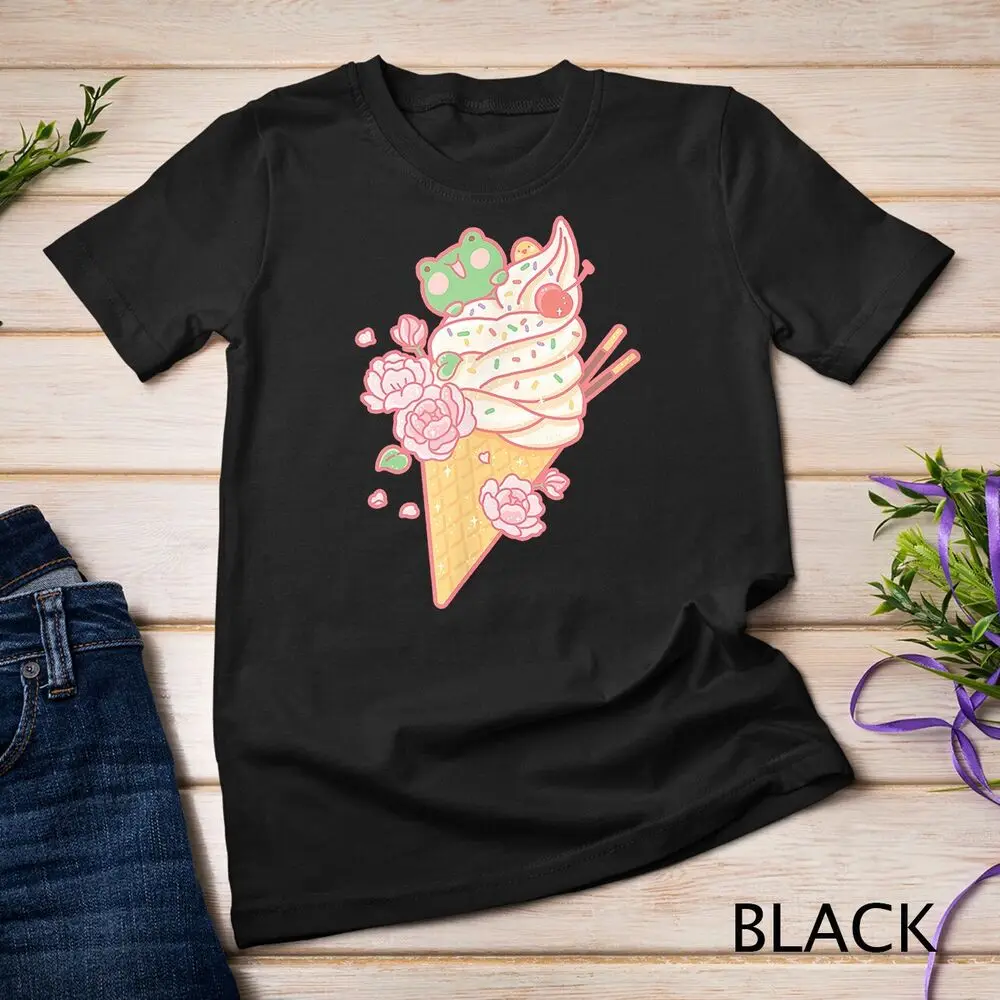 

Frog Ice Cream Cone Cute Kawaii Aesthetic Unisex T-shirt Men's and women's T-shirts