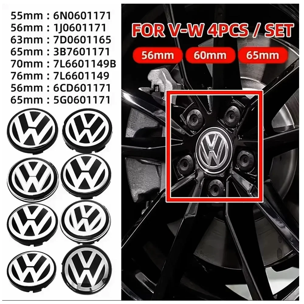 

4pcs 55mm 56mm 65mm 70mm Car Wheel Center Caps Hubcap Cover for Volkswagen Jetta MK5 Golf Passat styling 3B7601171 1J0601171