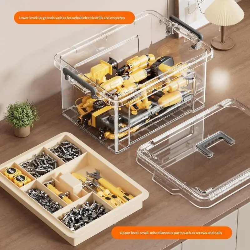 [1Pcs Double Layer Tool Storage Box with Removable Dividers Multi-purpose Organizer for Jewelry Makeup Small Item Organization]
