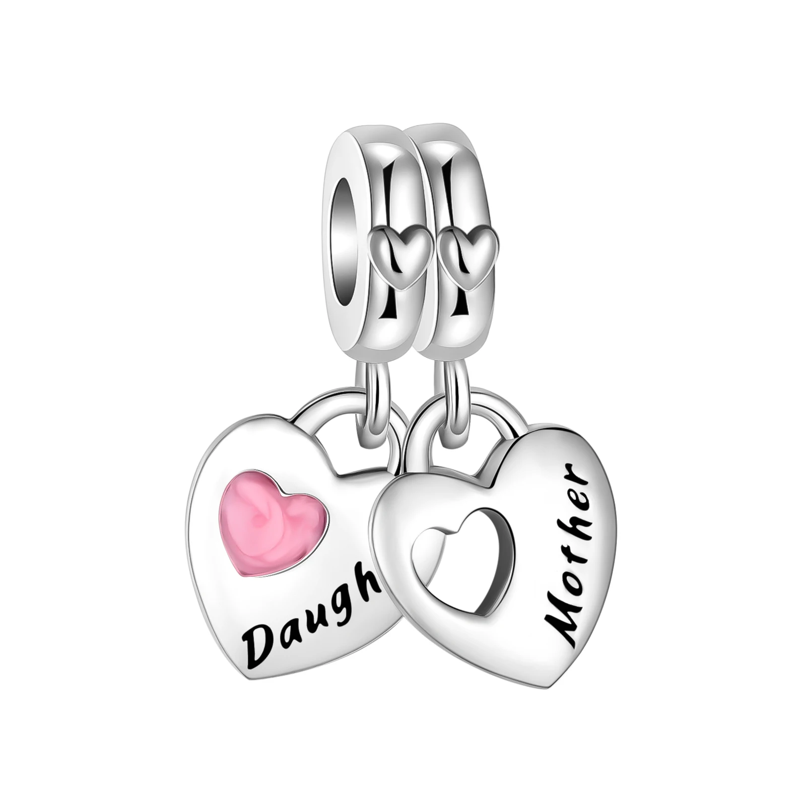 925 Sterling Silver Love Daughter Mother Pink Pendant Charm Fit Original Pandora Charms Bracelets Women DIY Jewelry Gift