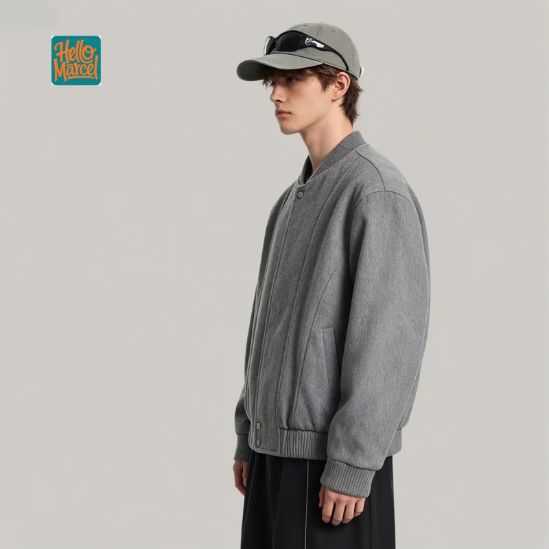 HELLOMARCEL Autumn Winter Trendy Retro EU US Size High Quality Oversize Back To School Baseball Collar Work Jacket
