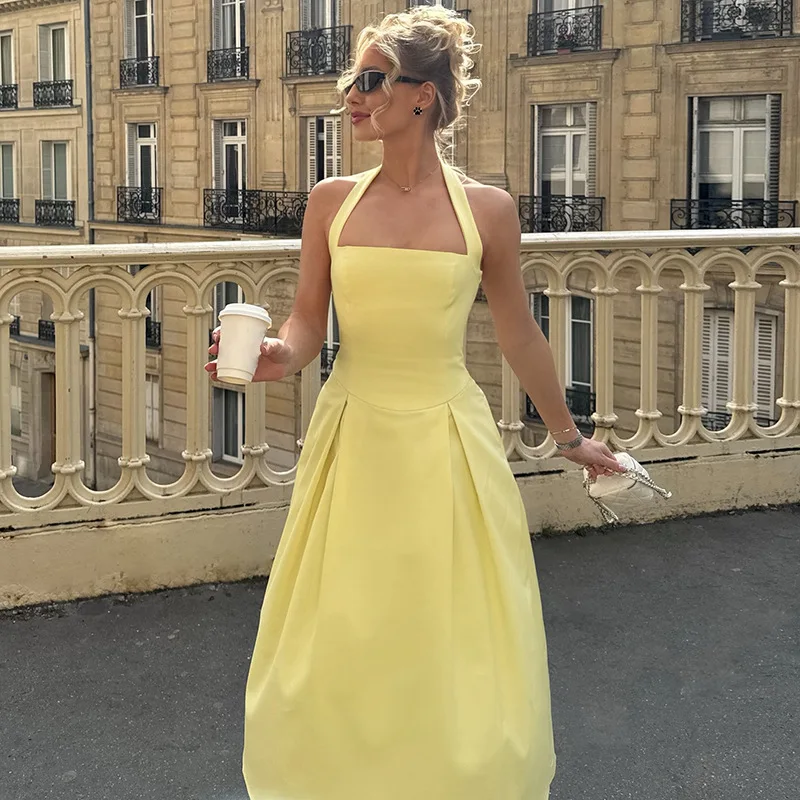 

Tornova High Waist Halter Strapless Dress For Women Sleeveless Elegant Long Dress Streetwear Bodycon A-line Female Summer Dress