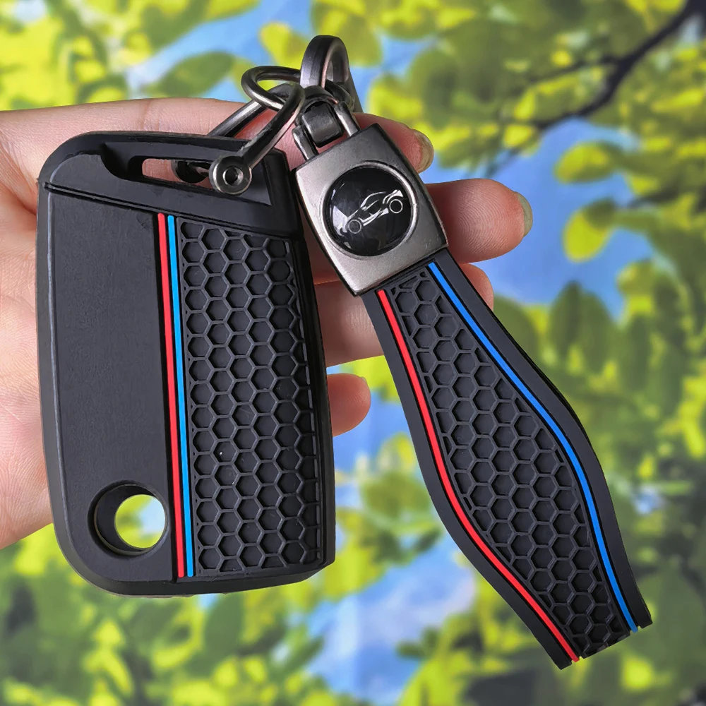 Soft Silicone Car Key Case with Keychain,Racing Stripe Anti-scratch Cover for VW Golf7 MK7 Tiguan MK2 T-cross Skoda Kodiaq Karoq