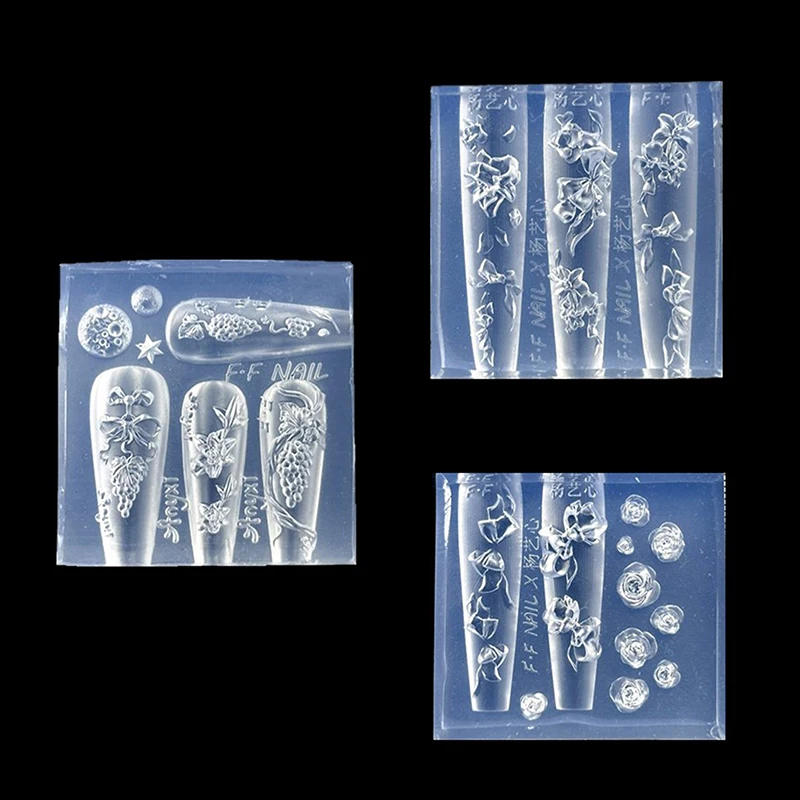 Stampo per intaglio delle unghie con fiocco in silicone 3D, farfalla, rosa, design floreale, modello trasparente, strumento per manicure per decorazione unghie fai da te
