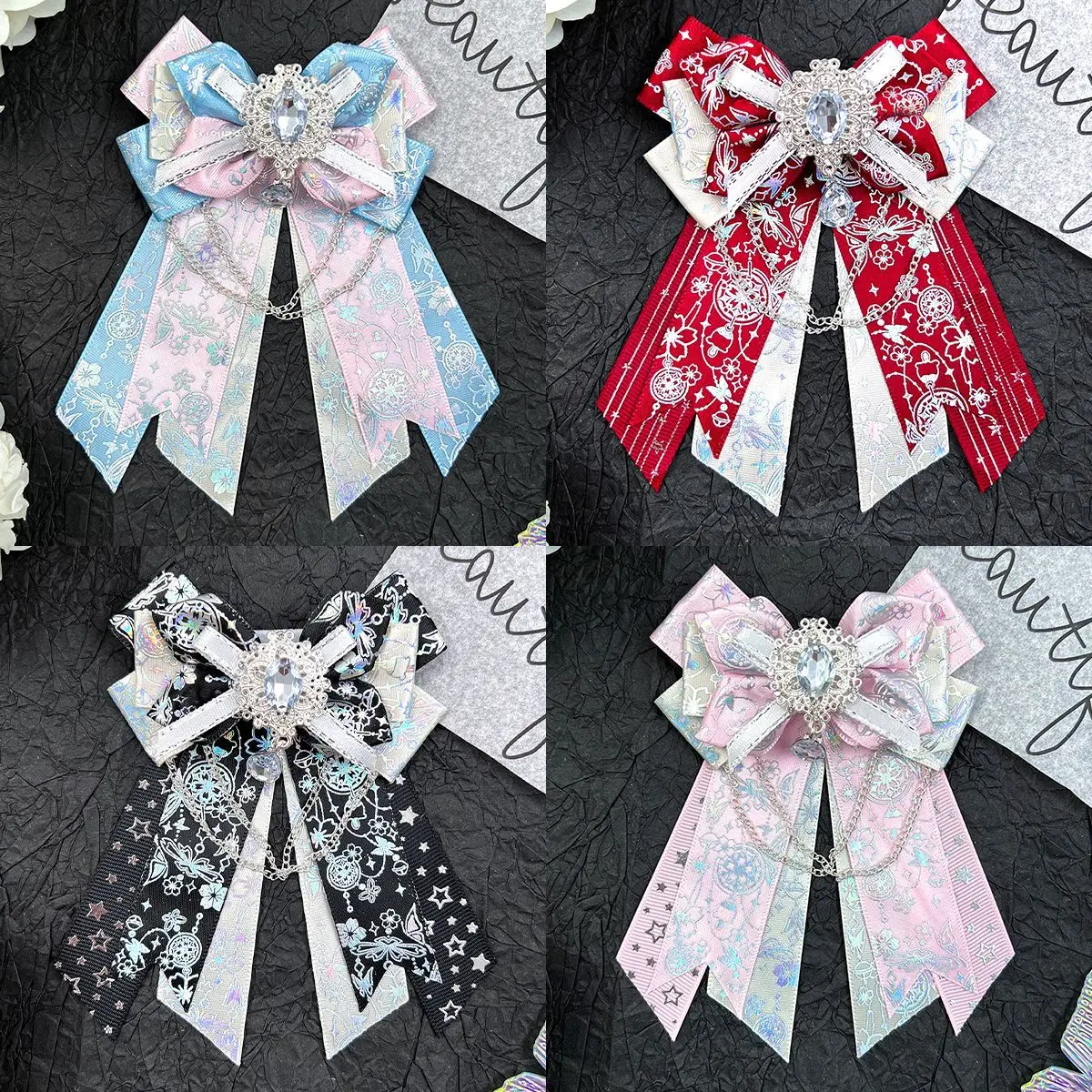 

Lolita Bow Tie Clip Personality Women's Suit Uniform Shirt Accessories Collar Flower Original Handmade Concert Light Stick Bows