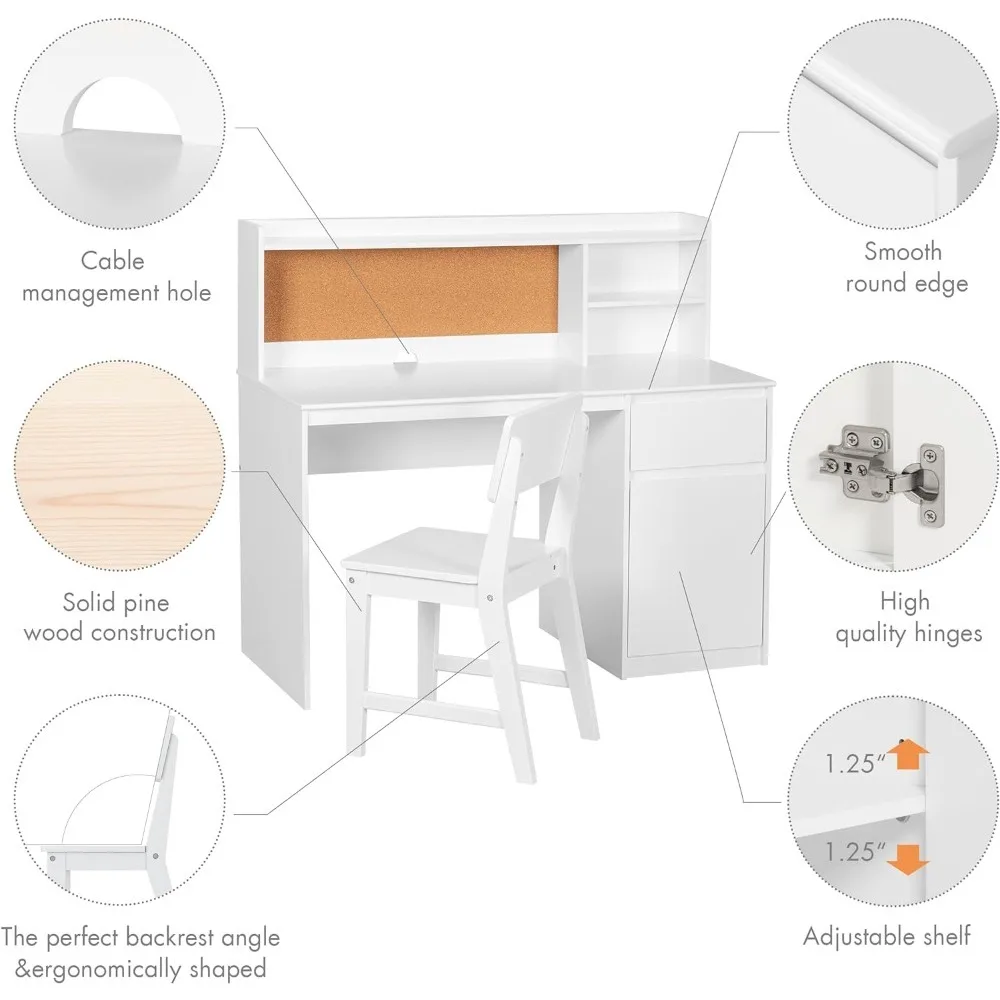 Kinderstudiebureau met stoel, kinderbureau en stoelensets met hok en opbergkast, houten kinderstudeertafel