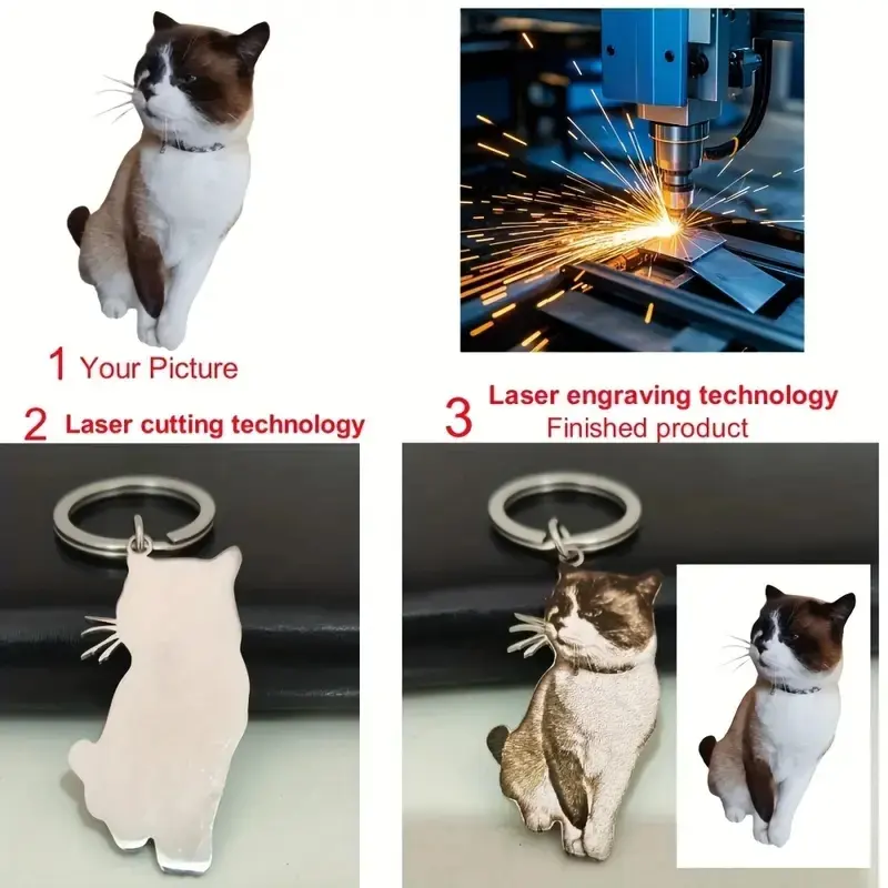 Customized Engraved Cat Dog Photo Pet Portrait Pendant Key Chain Stainless Steel Personalized Family Jewelry Key Ring Gifts - Image 5