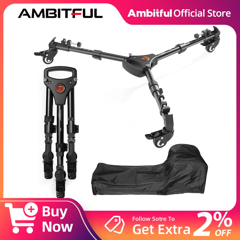 

YUNTENG VCT-900 / VCT-901 Professional Photo Aluminum 3 Wheels Pulley Universal Foldable DSLR Camera Tripod Dolly Base Stand
