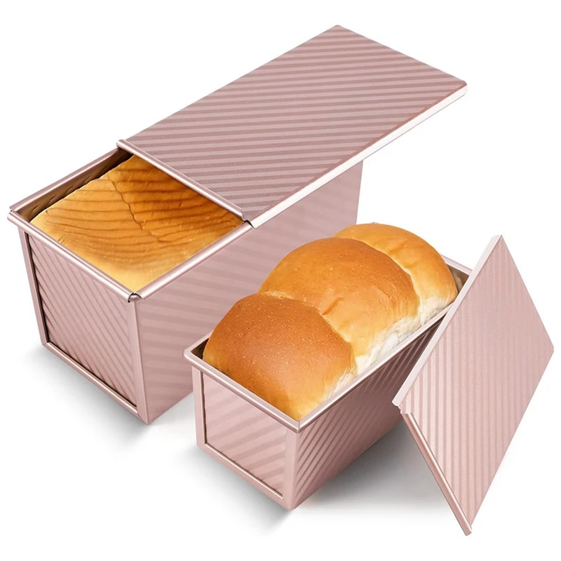 

Pullman Loaf Pan With Lid Bread Toast Box Mold For Baking 1 Lb/0.5 Lb Capacity 2Pack