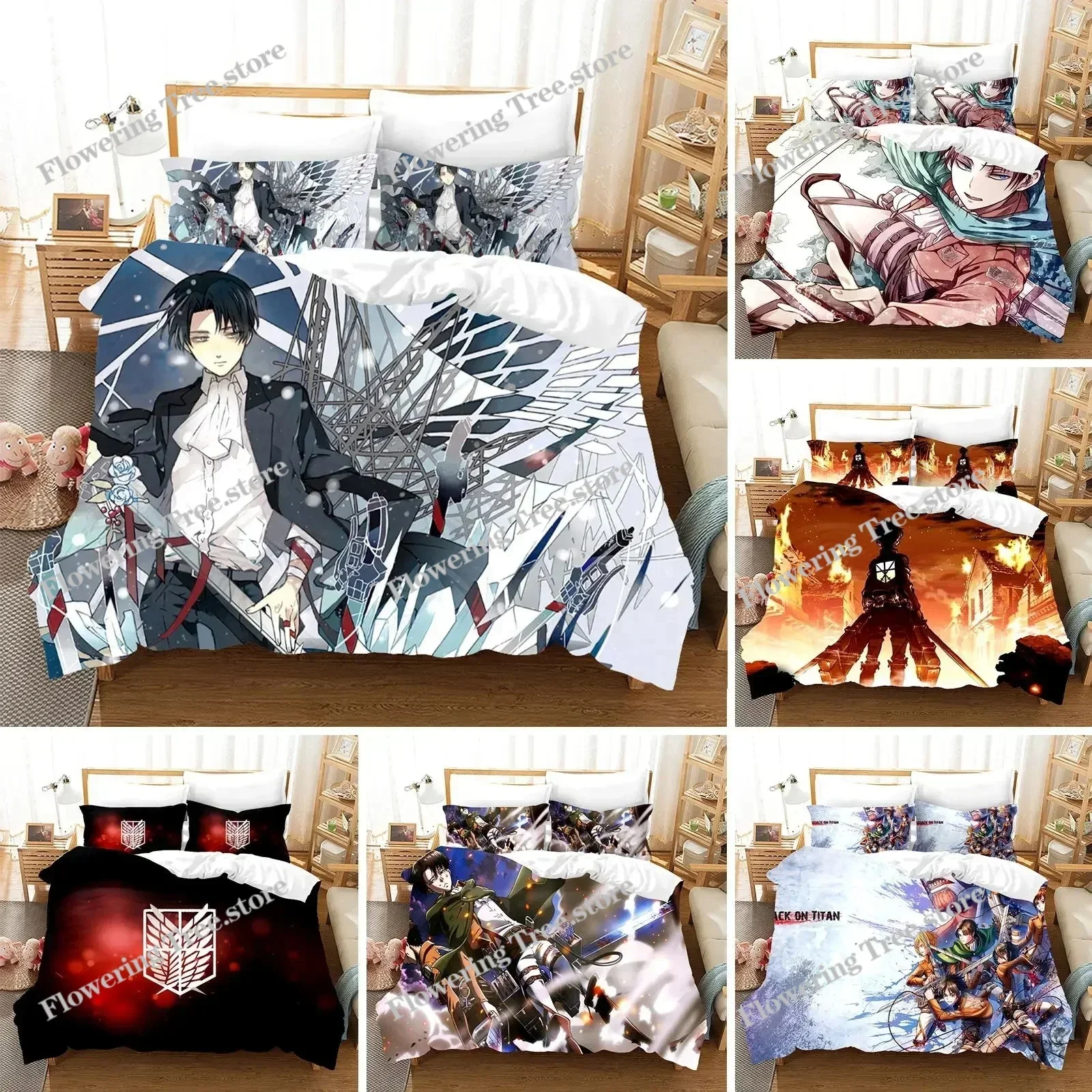 3D Printed Attack On Titan AOT Bedding Set Anime Levi Duvet Cover Double Twin Full Queen King Adult Kids Bedclothes Quilt Cover