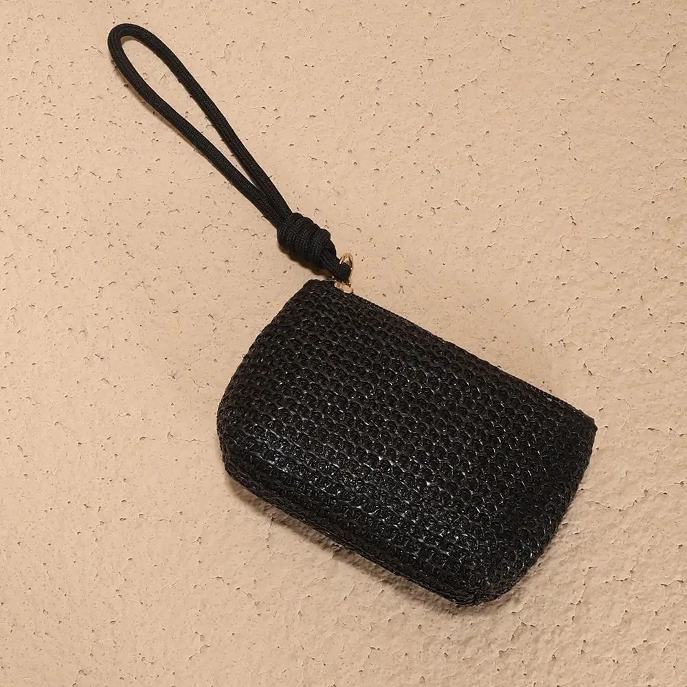 Cute Straw Mini Wallet Mini Zipper Coin Purse Change Pouch Women Girls