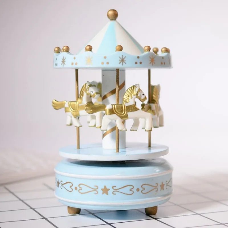Christmas Carousel Music Box Nordic Wooden Animal Sculpture Vintage Handwork Music Box Christmas Party Kids Gift Home Decoration