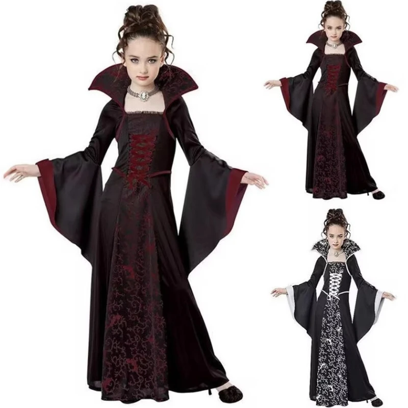 

Kids Vintage Flared Sleeves Dress Halloween Cosplay Costumes Festival Party Wear Vestido Fashion Girls Princess Dresses Robe