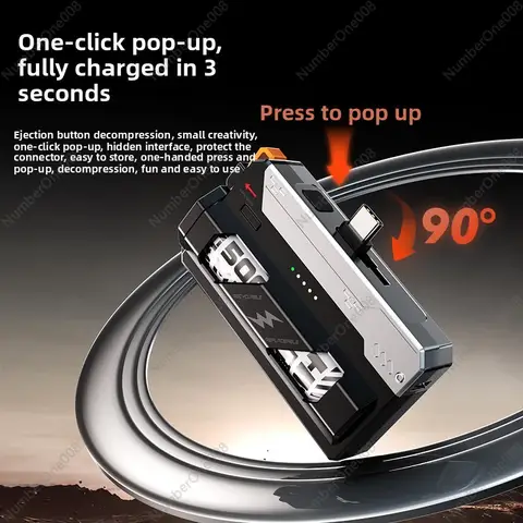 컴팩트 5000mAh 교체형 보조 배터리, 탈착식 배터리가 있는 휴대용 미니 충전기, 고속 충전 캡슐