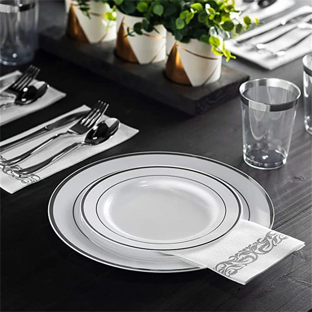 LORIE 25Pcs Wedding Tableware Set Disposable Tableware Wedding Party Banquet Birthday Tableware Plates Cupknives Forks Spoons