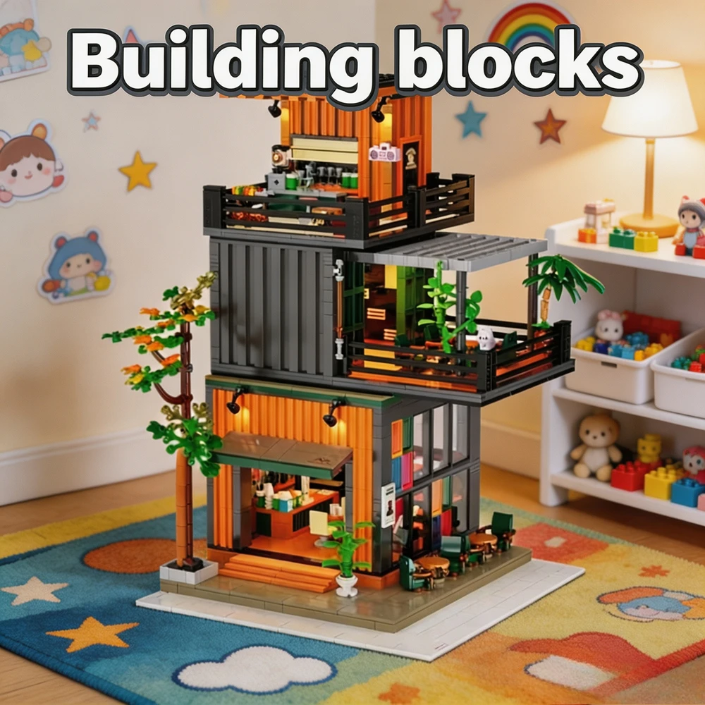 City Street Architectural Building Block Set Difficult Assembly Puzzle Bricks Model Creative Street View Desktop Ornament