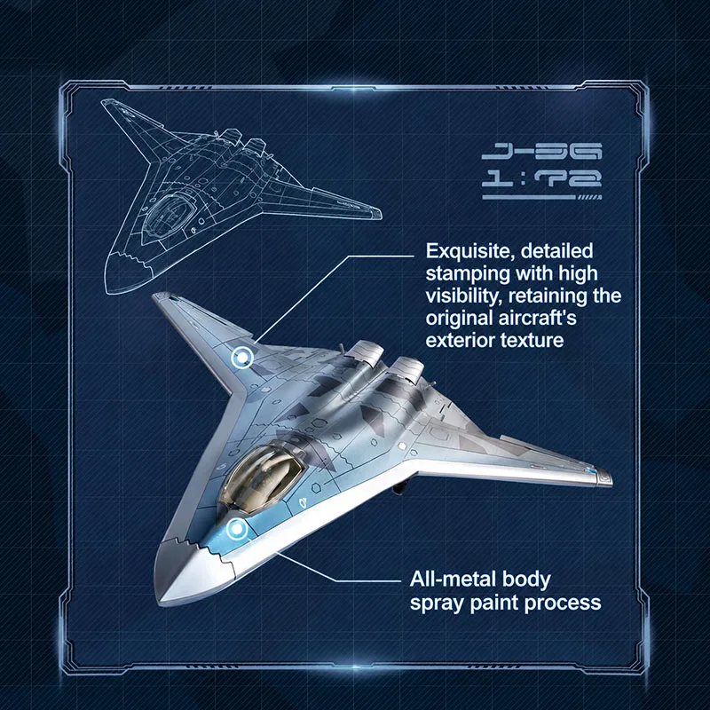J-36 6th Generation Stealth Fighter Jet Building Block Assembly 1:72 Military Aircraft Model Toy Indoor Ornament Collection