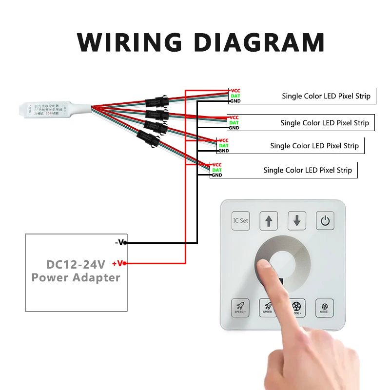 Touch Panel Controller for WS2811 Running Water LED Strip Lights 8-Key Control for Dynamic Horse Race Effect Entertainment Decor