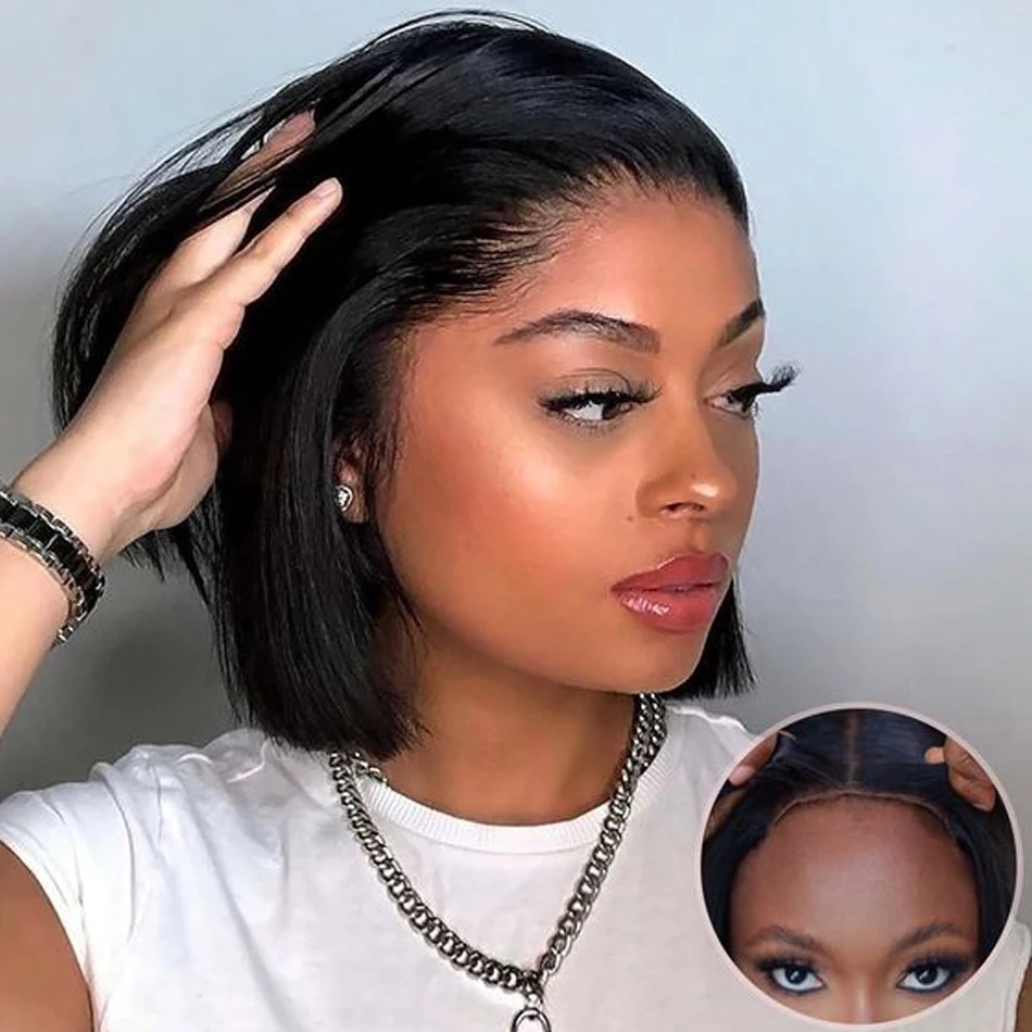 14Inch Short Glueless Wig Human Hair Ready To Wear Bone Straight Cheap Wigs Bob Straight PreCut HD Lace Frontal 180% Wigs OnSale