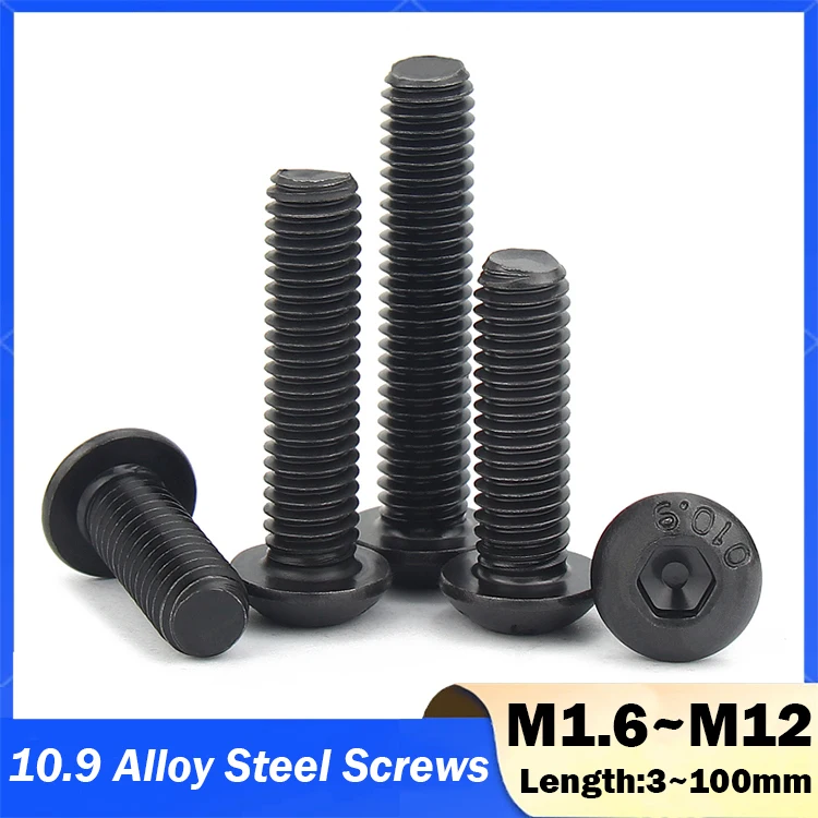 100/ 50/ 20/ 10/ 5/ 2/ 1pcs M1.6 M2 M2.5 M3 M4 M5 M6 M8 M10 M12 Grade10.9 Hex Socket Round Button Head Screws 10.9 Alloy Steel